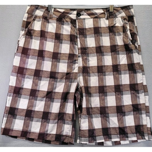 Kanu Surf Board Shorts‎ Men's Size 36 White/Brown Check No Lining - Picture 1 of 6